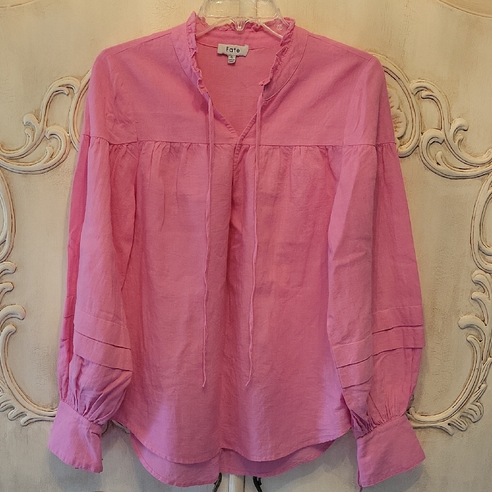 Fate Floral-Trim Pink Peasant Blouse Size S